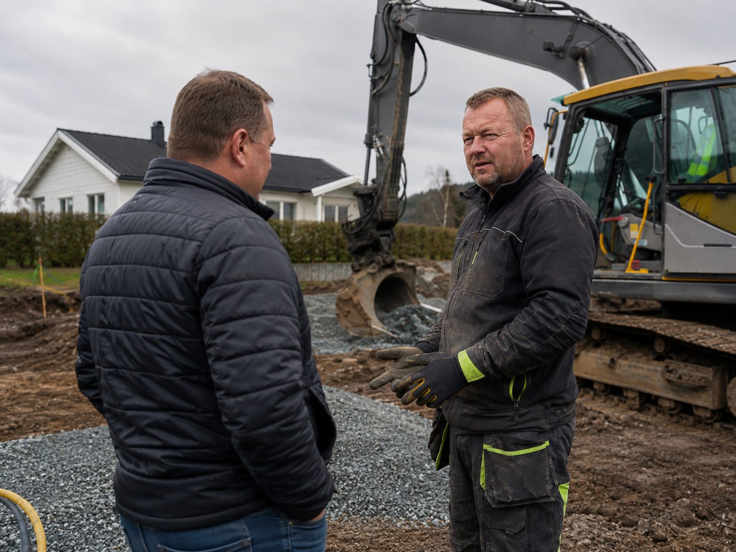 Hans Petter Myrvollen i samtale med en kunde på et oppdrag i Vestfold